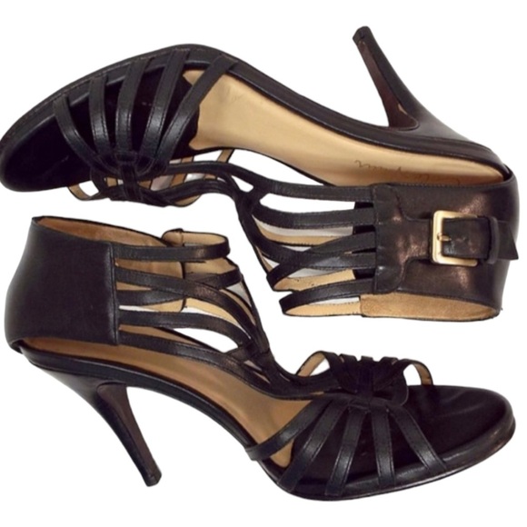 Cole Haan Black Leather Strappy Sandal Heels - Picture 2 of 9